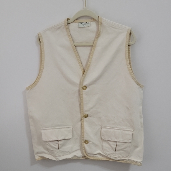 Utility Other - UTILITY Canvas Vest In Cream and Tan Size L Made In USA 100% Cotton Button Front